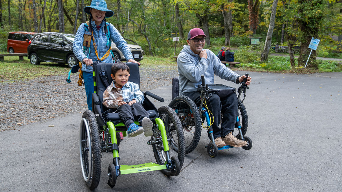 Some of the wheelchairs available at Togakushi Universal Tourism Desk