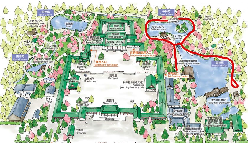 Map of accessible area in Heian Shrine garden