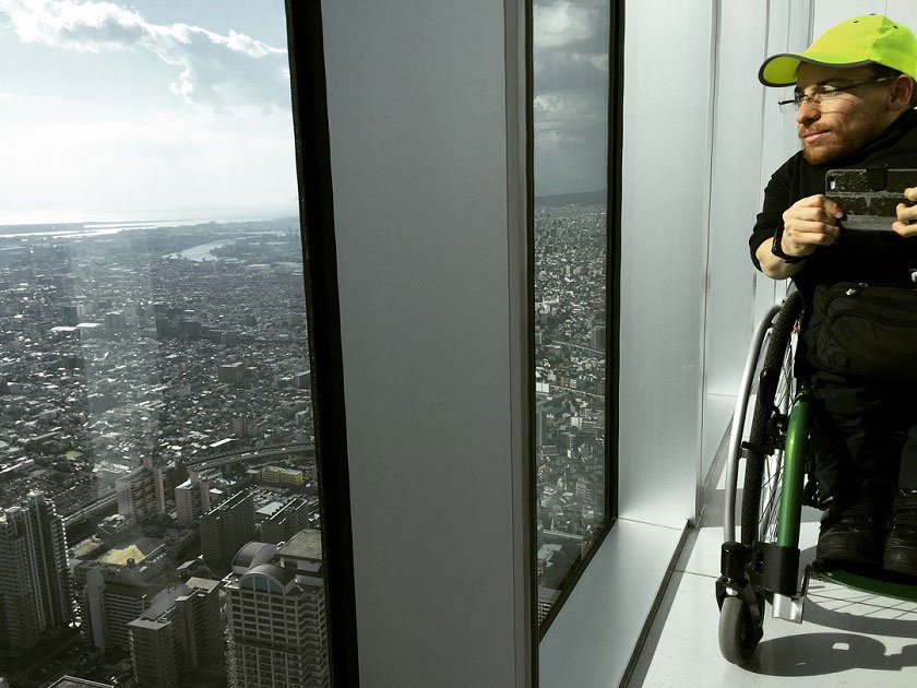 Joan on an observation deck