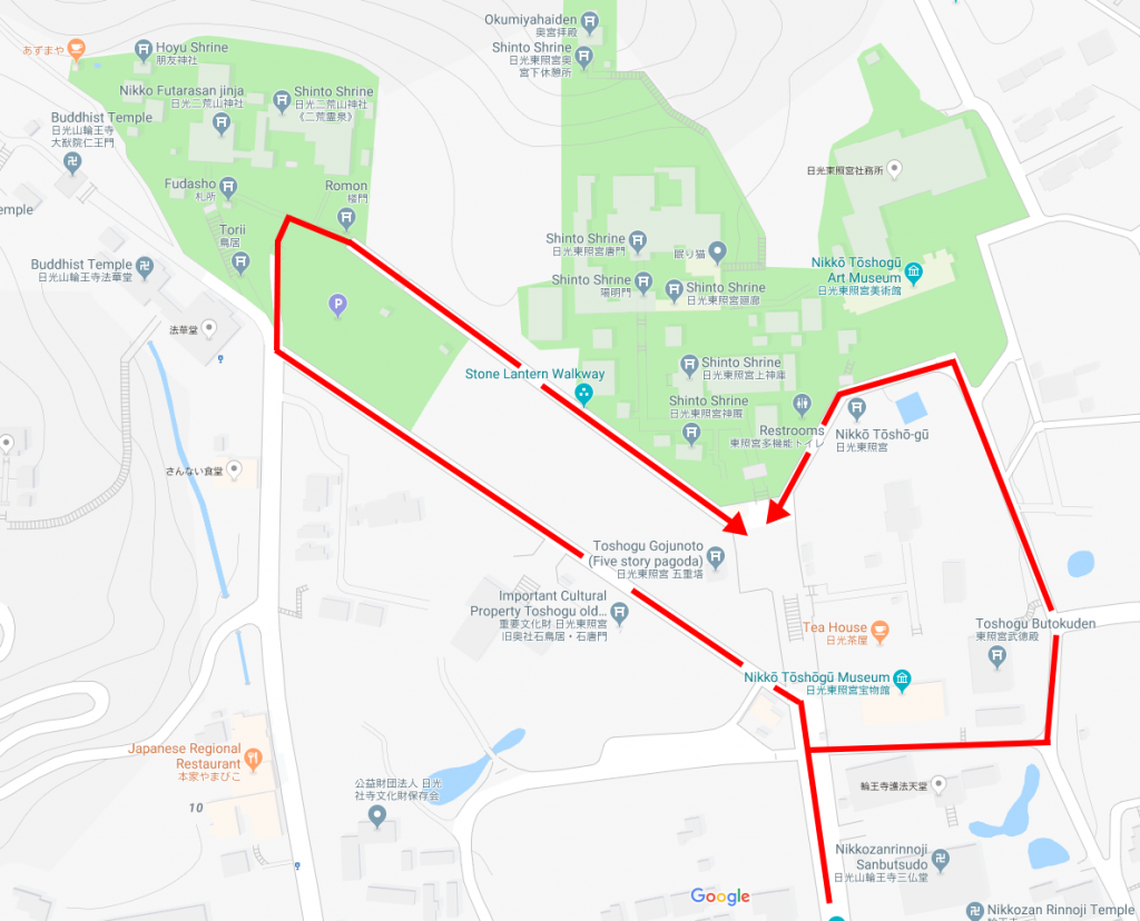 Map to get past steps at Nikko Toshogu Shrine