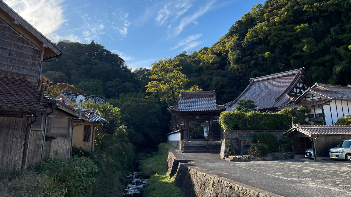 Temple by mountains