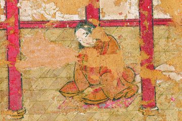 A close-up of Prince Shotoku in a mural