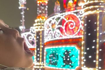 A boy with a severe disability watches the Electric Parade at Tokyo Disneyland