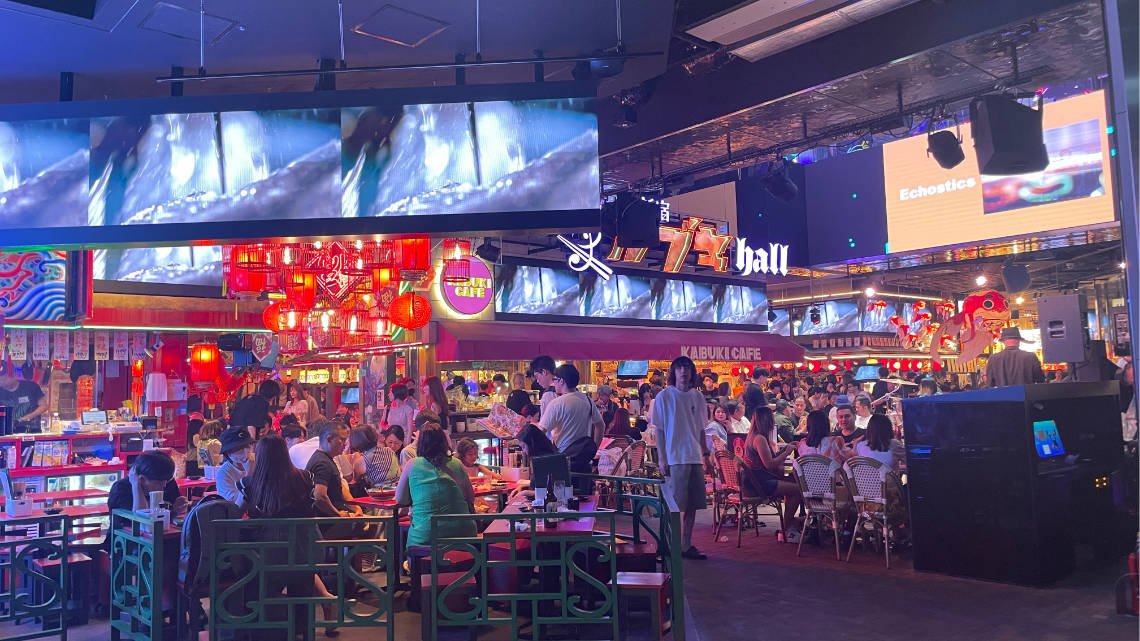 The Izakaya food floor can be crowded, but has accessible places to sit