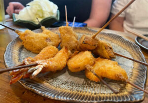 Osaka Shinsekai Street Food tour kushiyaki 300x209