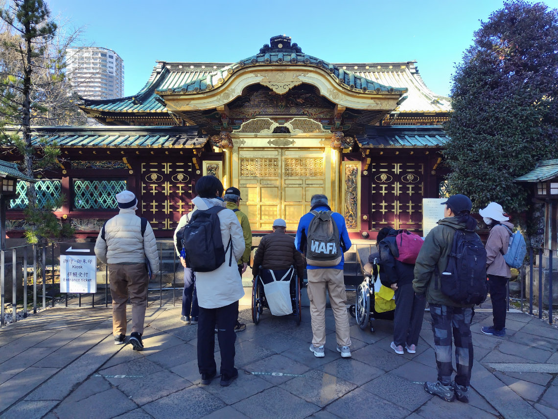 Visitors at Shrine in Ueno, including wheelchair users